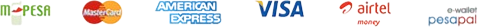 We accept mpesa, mastercard, american express, visa, airtel, and pesapal